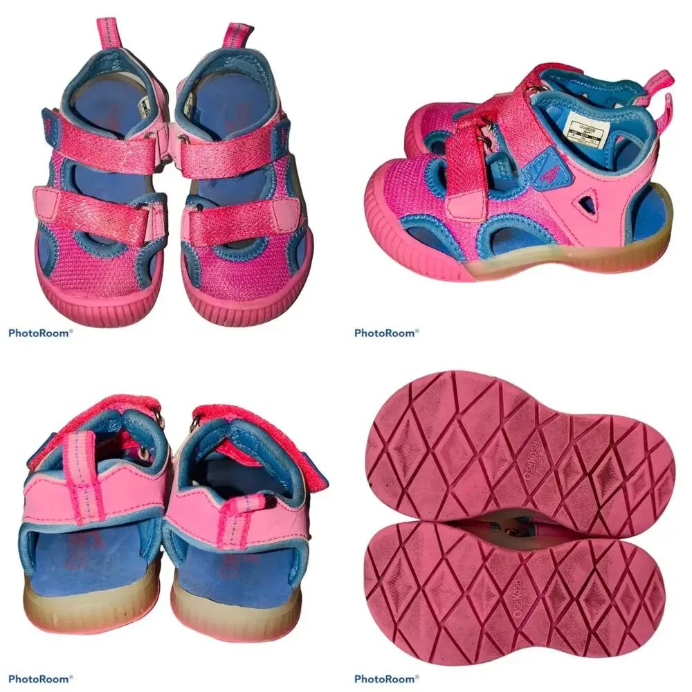 OshKosh Zap-G Girls Sparkly Pink Blue Sandals Size 5